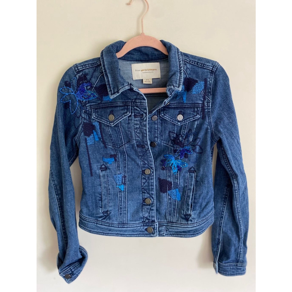 Pilcro and the Letterpress Anthropologie Embroidered Sequin Denim Jacket Small - Picture 1 of 6